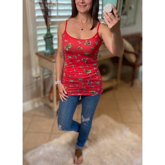 Floral Cami Adjustable Skinny Straps Red 2520 - Picture 4 of 8